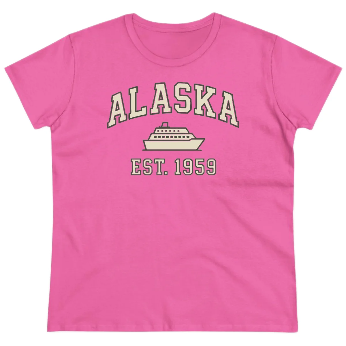 Alaska Cruise Est 1959 Vintage Ship Ladies Tee in Azalea