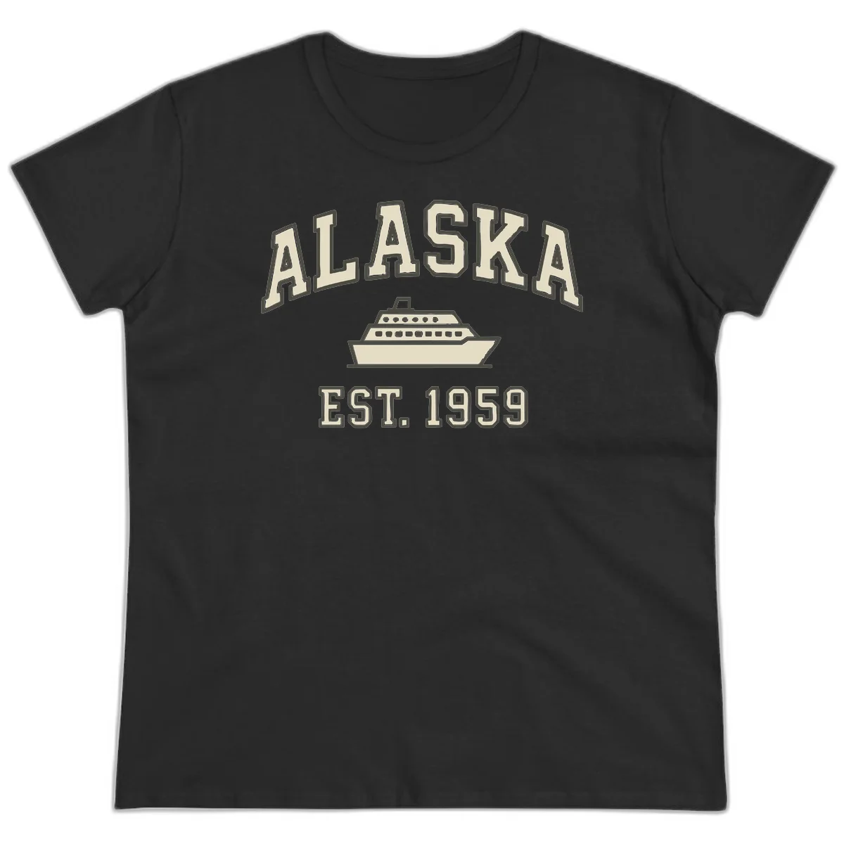 Alaska Cruise Est 1959 Vintage Ship Ladies Tee in Black