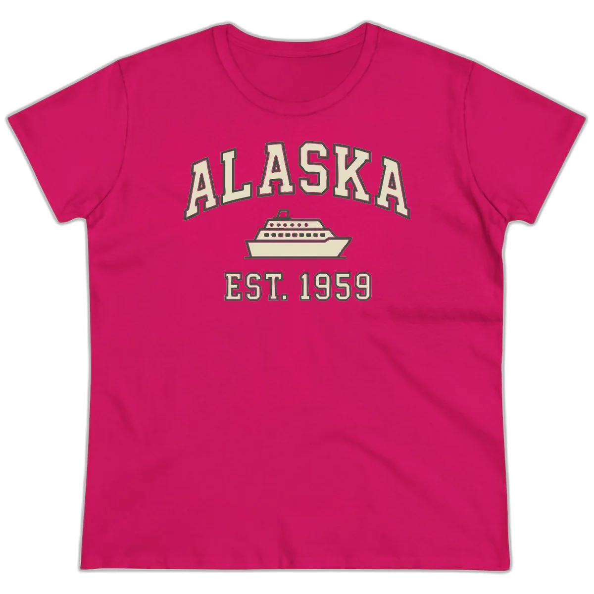 Alaska Cruise Est 1959 Vintage Ship Ladies Tee in Heliconia
