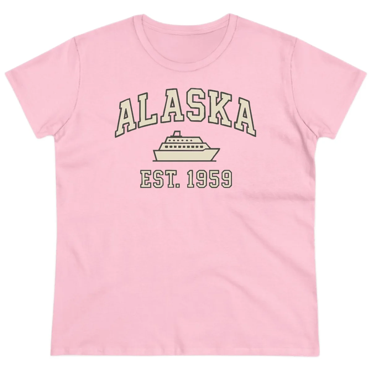 Alaska Cruise Est 1959 Vintage Ship Ladies Tee in Light Pink