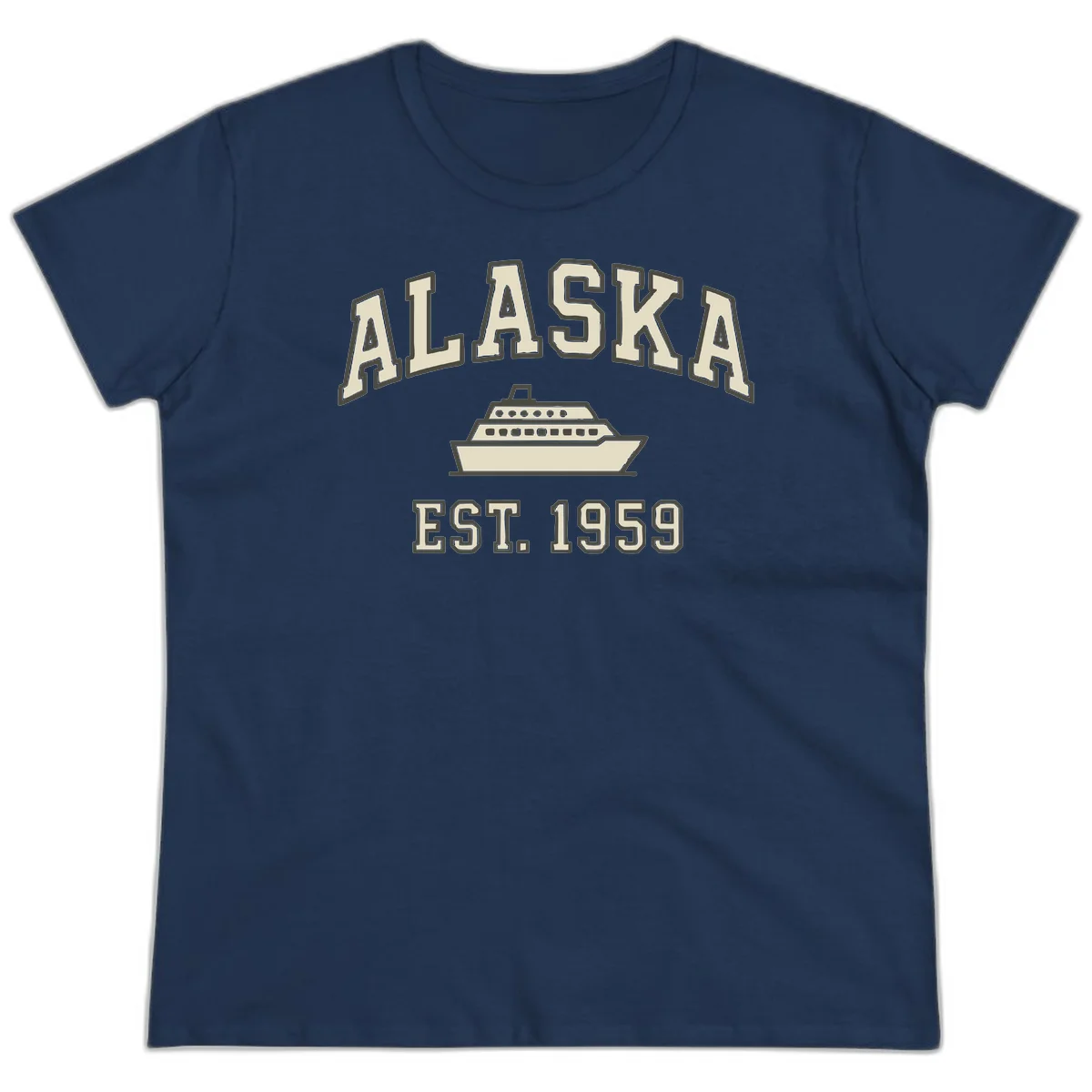 Alaska Cruise Est 1959 Vintage Ship Ladies Tee in Navy