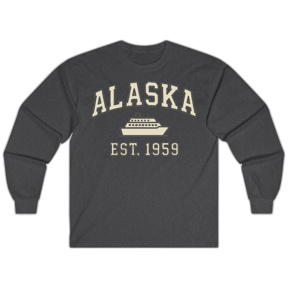Alaska Cruise Est 1959 Vintage Ship Long Sleeve in Dark Heather
