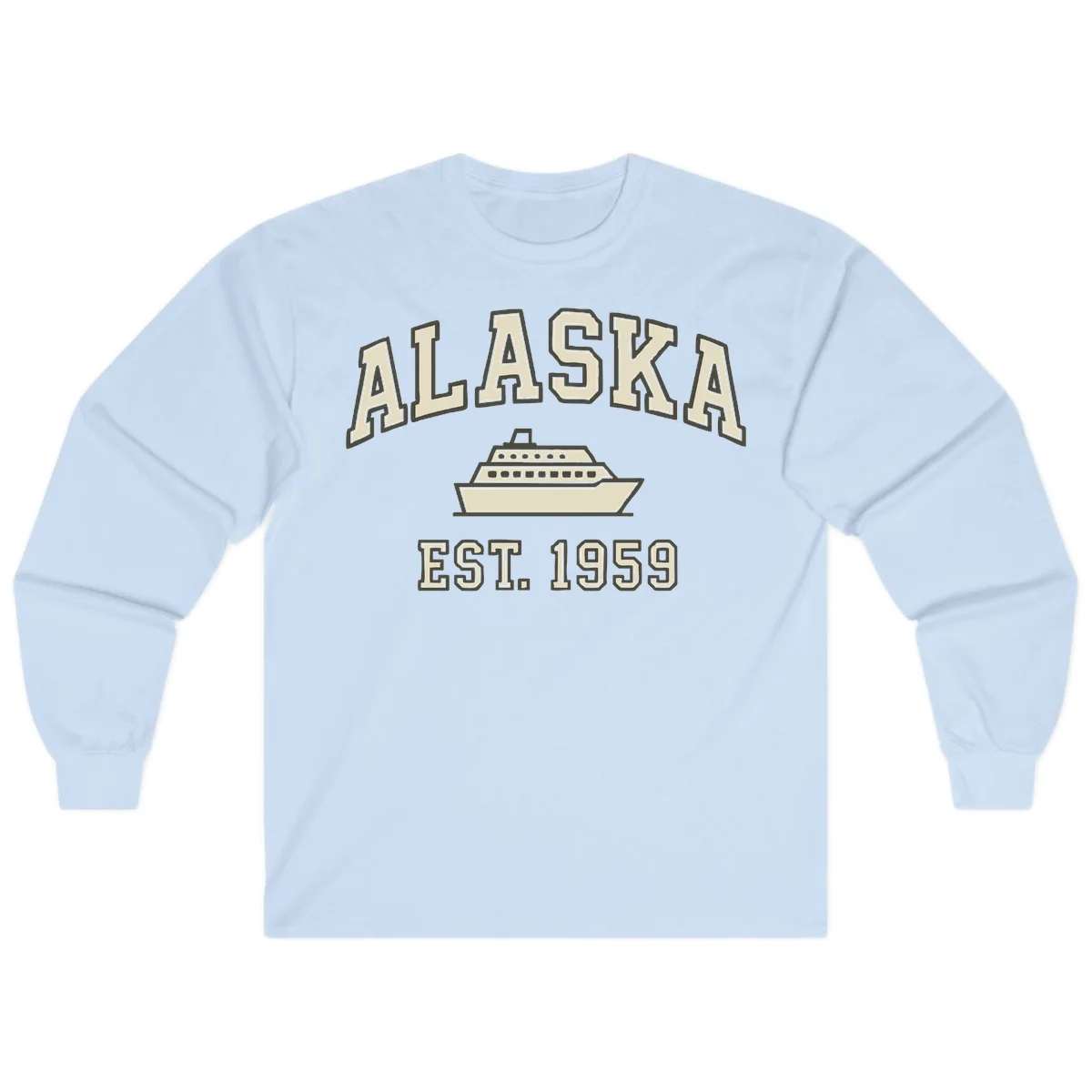 Alaska Cruise Est 1959 Vintage Ship Long Sleeve in Light Blue