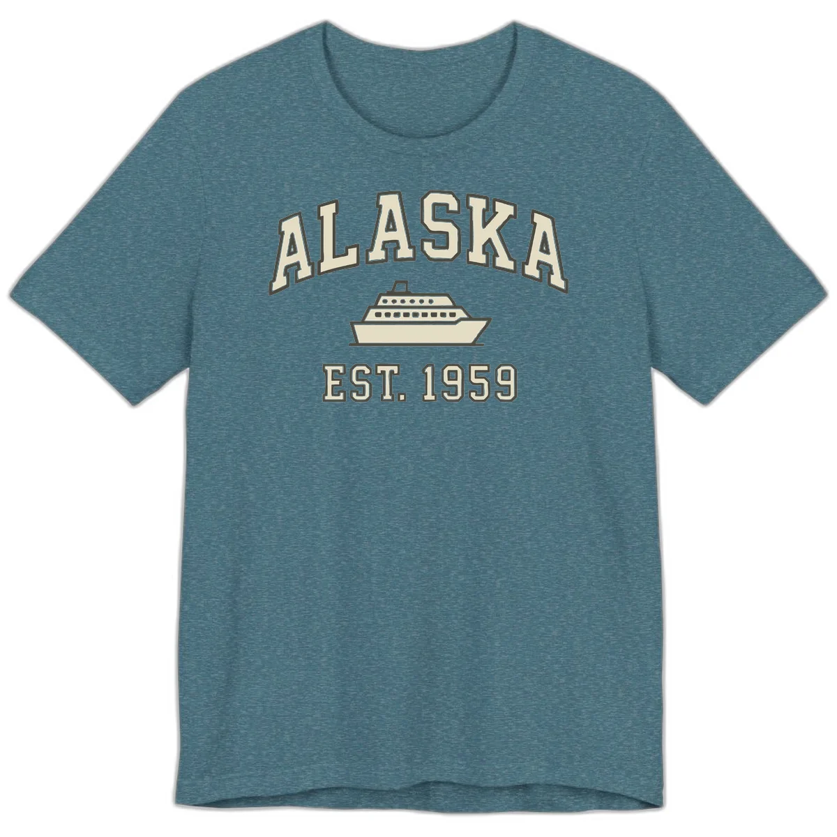 Alaska Cruise Est 1959 Vintage Ship Premium Tee in Heather Deep Teal