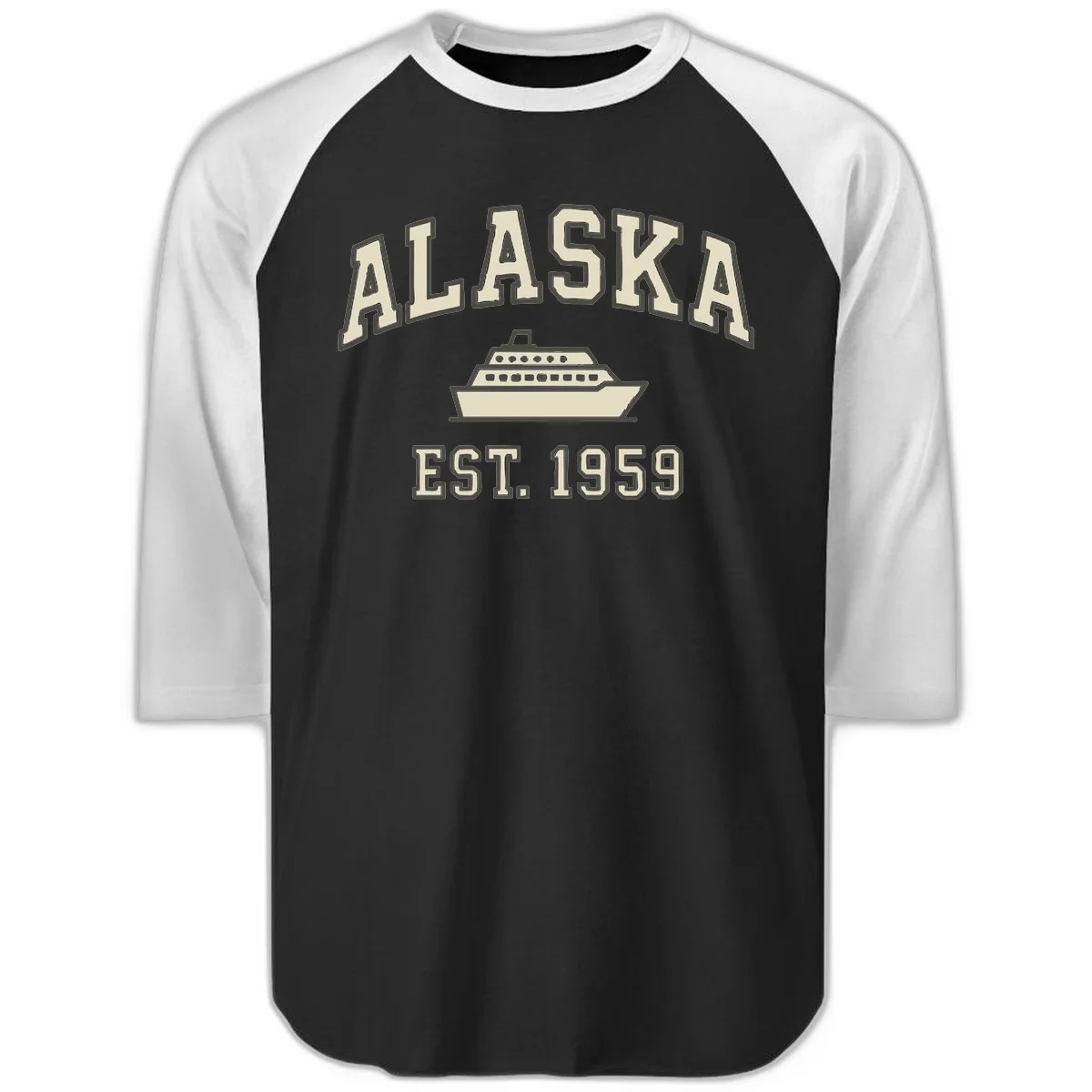Alaska Cruise Est 1959 Vintage Ship Raglan 3/4 in Black White