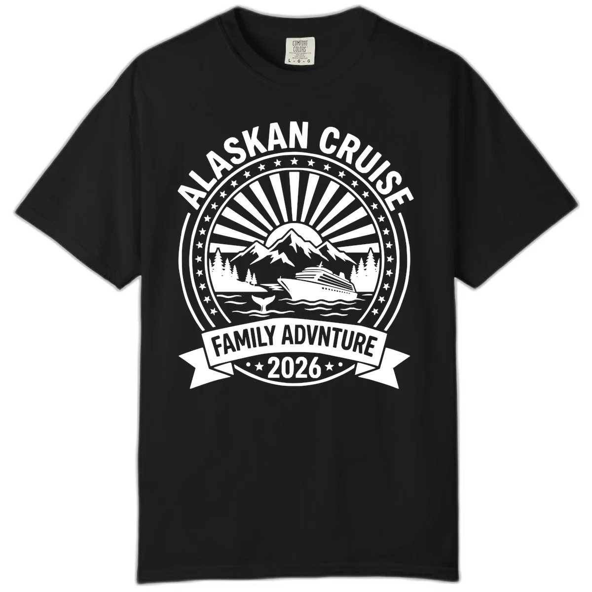 Alaska Cruise Family Adventure Badge Comfort Tee in Black