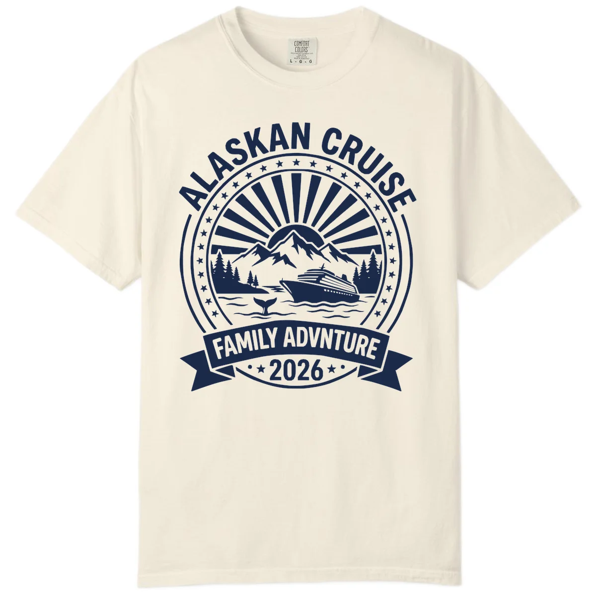 Alaska Cruise Family Adventure Badge Comfort Tee in Ivory