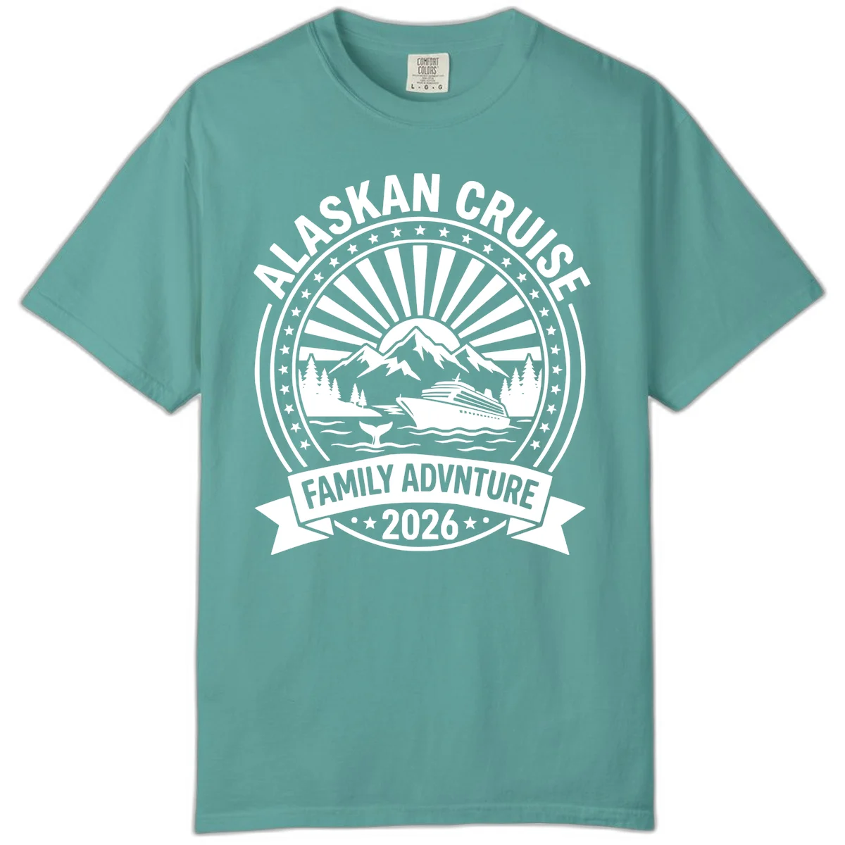 Alaska Cruise Family Adventure Badge Comfort Tee in Seafoam