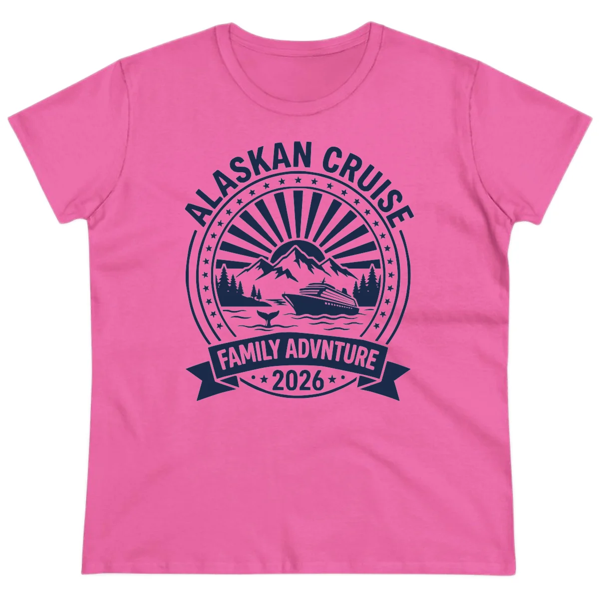 Alaska Cruise Family Adventure Badge Ladies Tee in Azalea