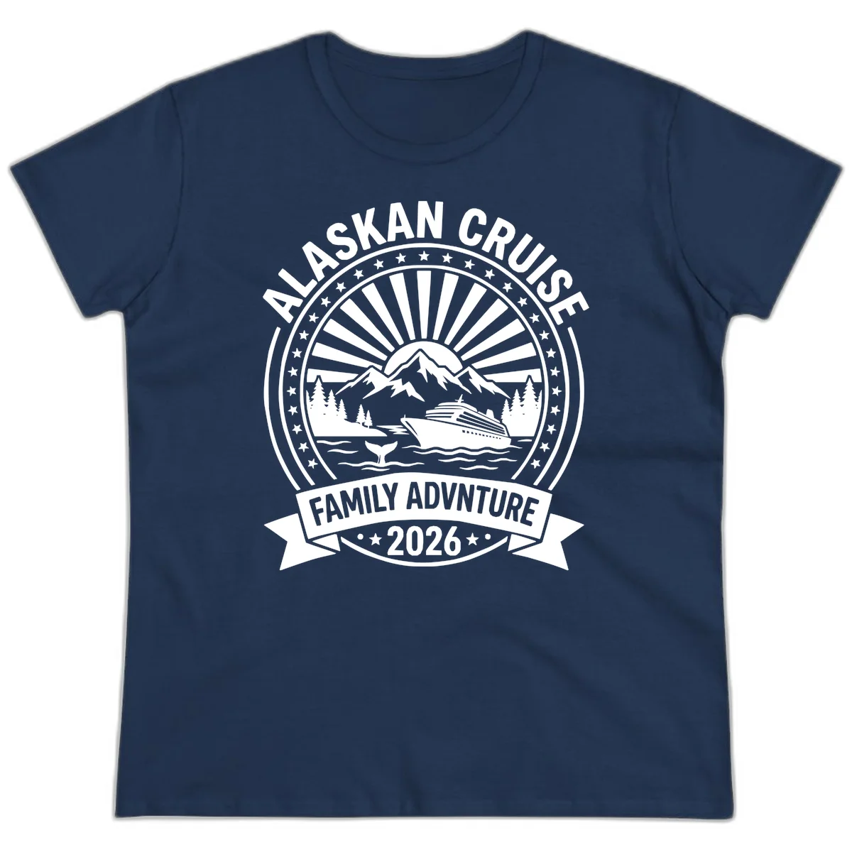 Alaska Cruise Family Adventure Badge Ladies Tee in Navy