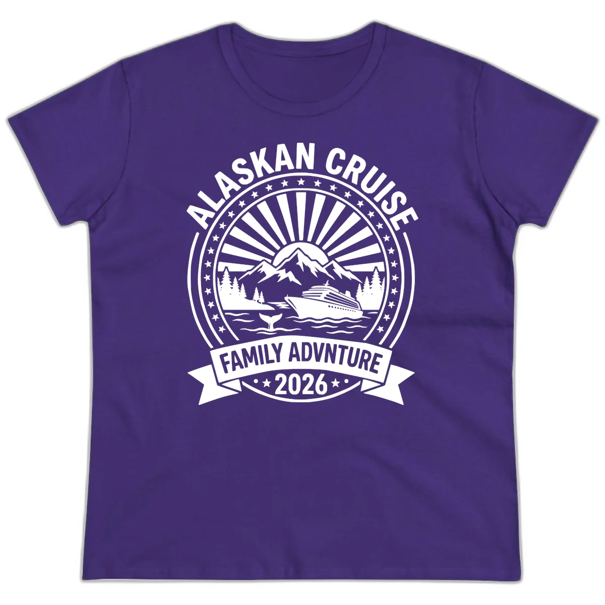Alaska Cruise Family Adventure Badge Ladies Tee in Purple