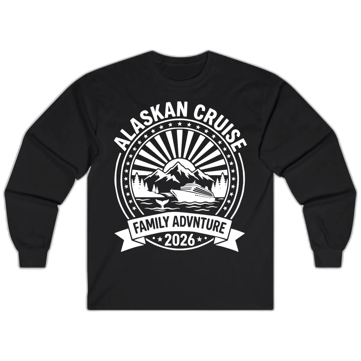 Alaska Cruise Family Adventure Badge Long Sleeve in Black