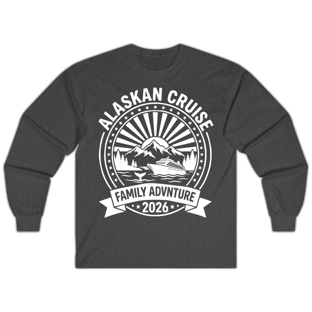 Alaska Cruise Family Adventure Badge Long Sleeve in Dark Heather
