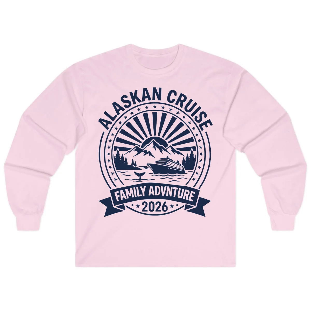 Alaska Cruise Family Adventure Badge Long Sleeve in Light Pink