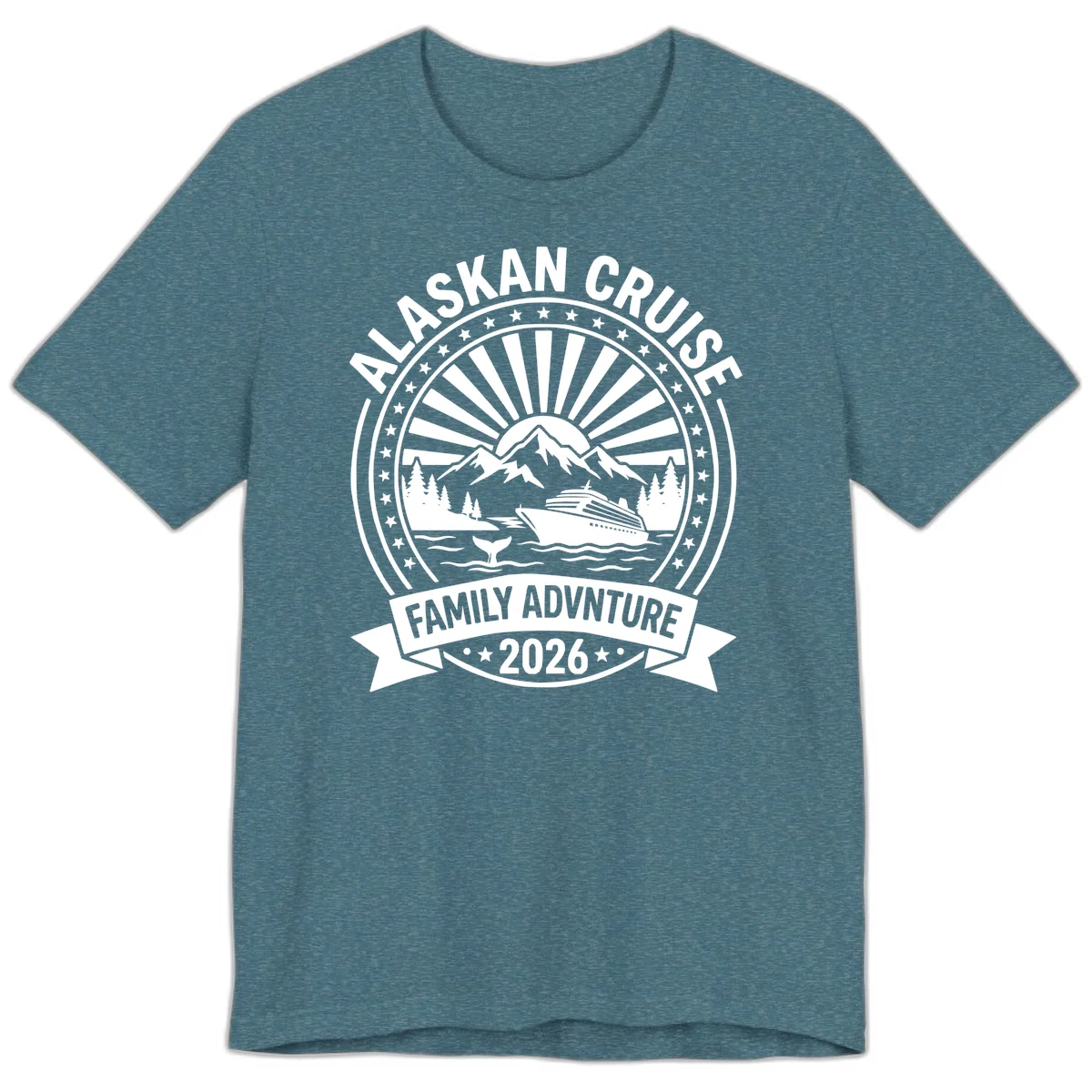 Alaska Cruise Family Adventure Badge Premium Tee in Heather Deep Teal