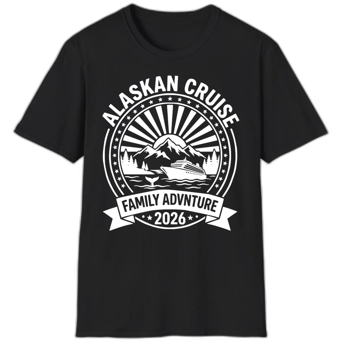 Alaska Cruise Family Adventure Badge T-Shirt in Black