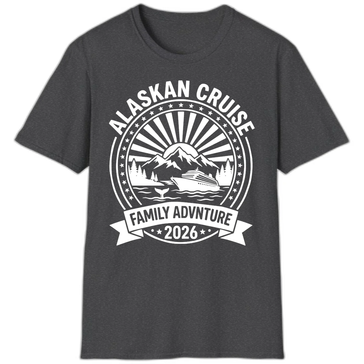Alaska Cruise Family Adventure Badge T-Shirt in Dark Heather