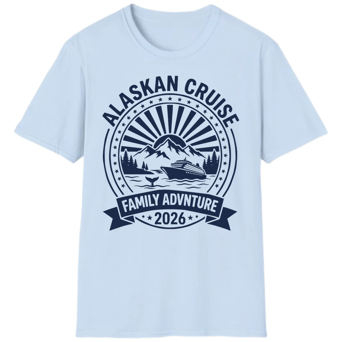 Alaska Cruise Family Adventure Badge T-Shirt in Light Blue