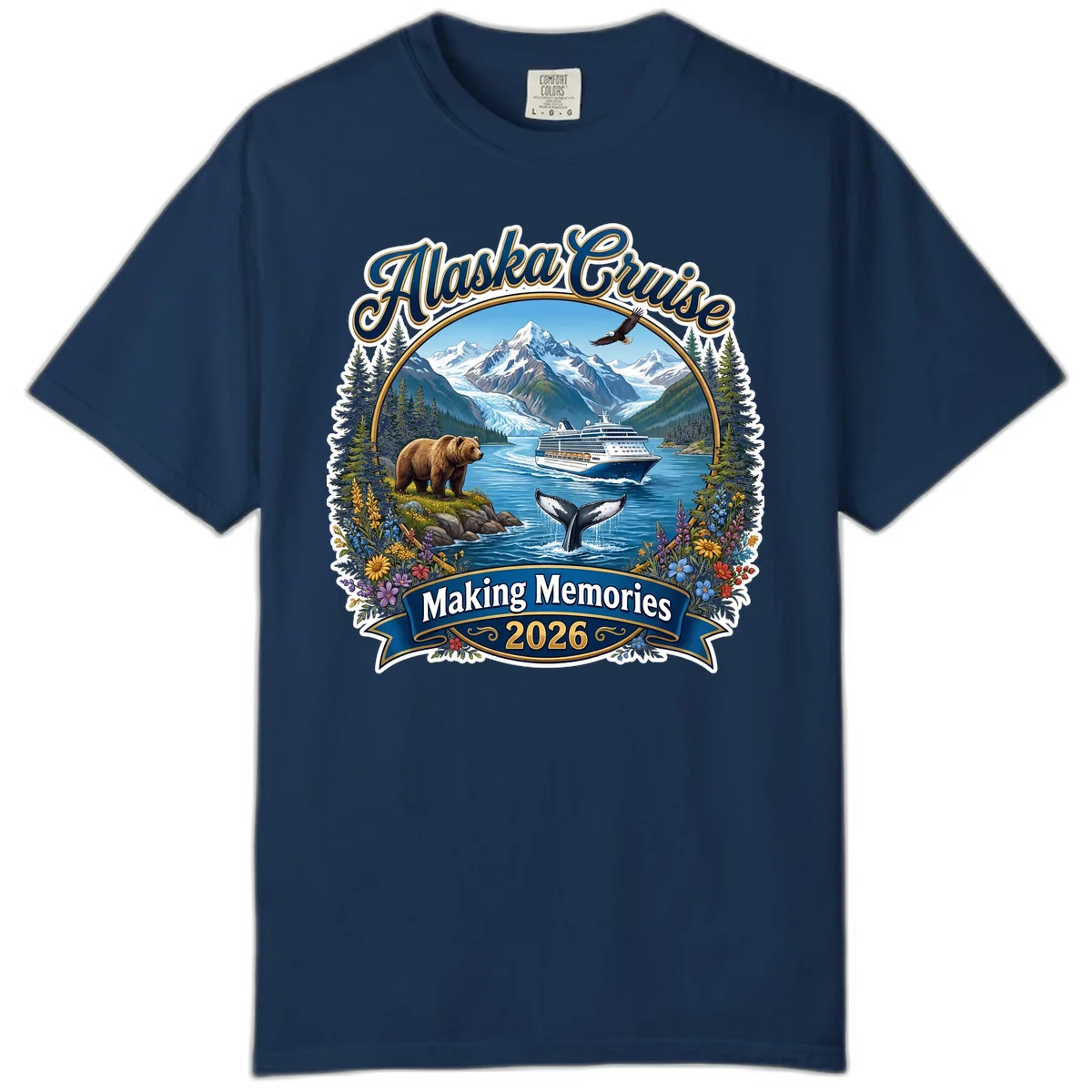 Alaska Cruise Making Memories 2026 Comfort Color Tee in Navy