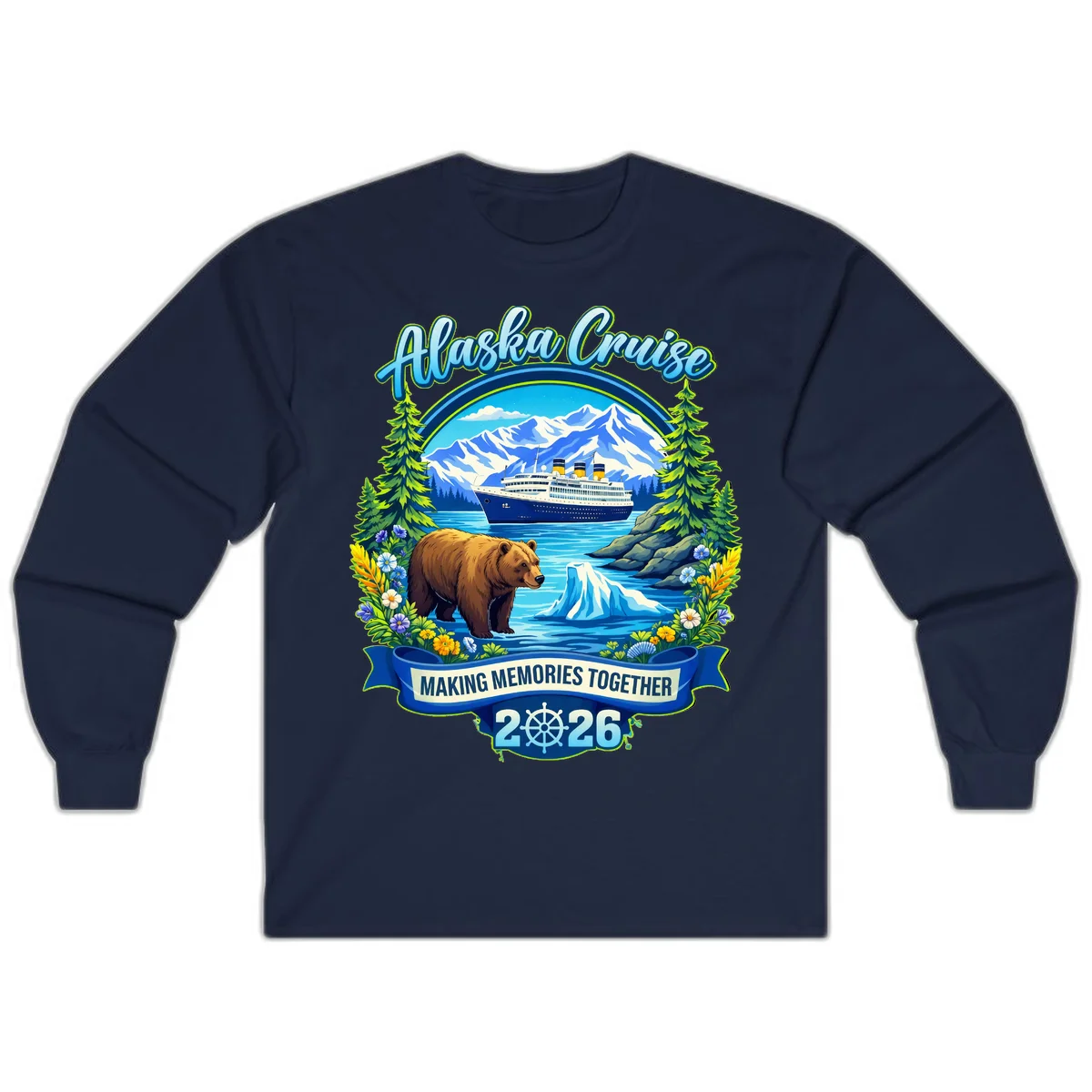 Alaska Cruise Making Memories Together 2026 Long Sleeve T-Shirt in Navy