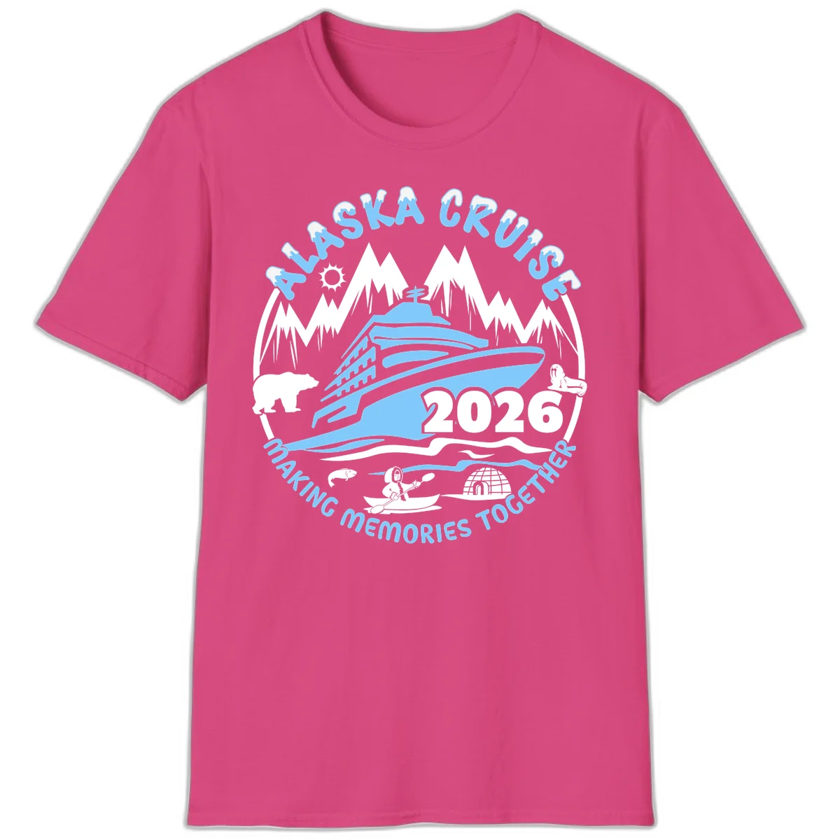 Alaska Cruise Making Memories Together T-Shirt in Heliconia