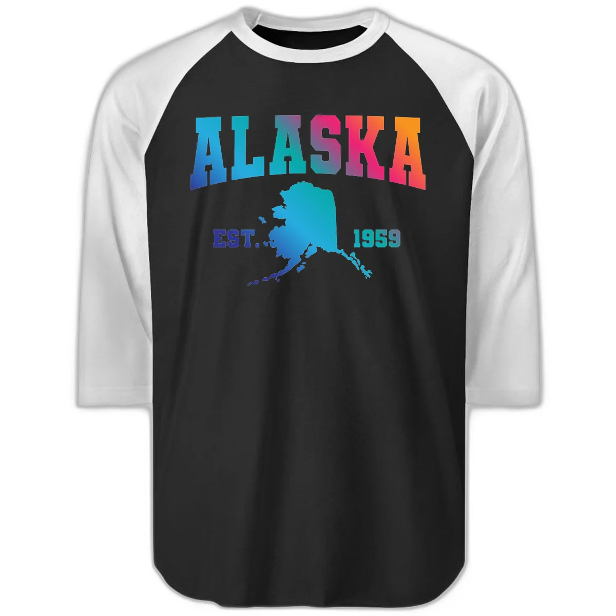 Alaska Est. 1959 State Pride Raglan 3/4 in Black White