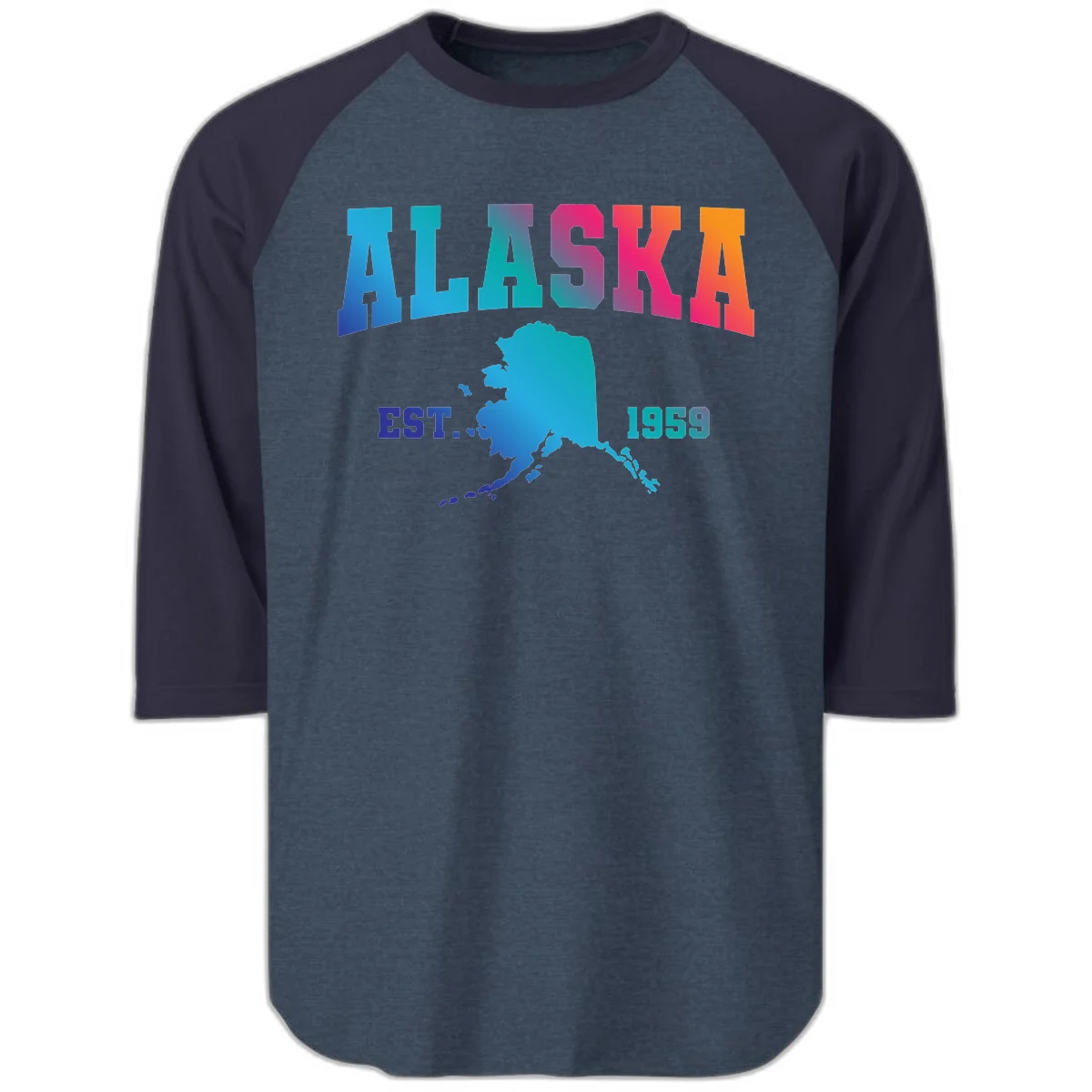 Alaska Est. 1959 State Pride Raglan 3/4 in Heather Denim Navy