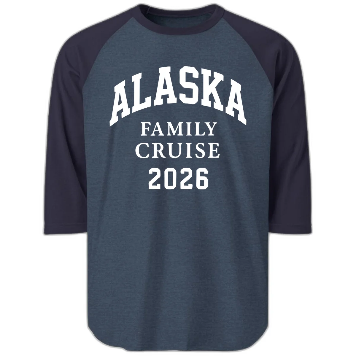 Alaska 2026 Family Cruise Raglan 3/4 in Heather Denim Navy