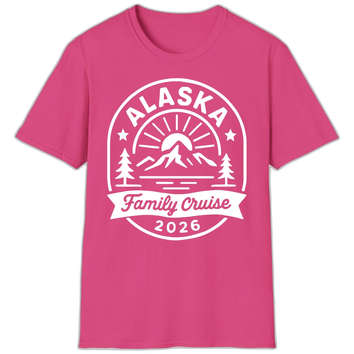 Alaska Family Cruise 2026 Badge T-Shirt in Heliconia
