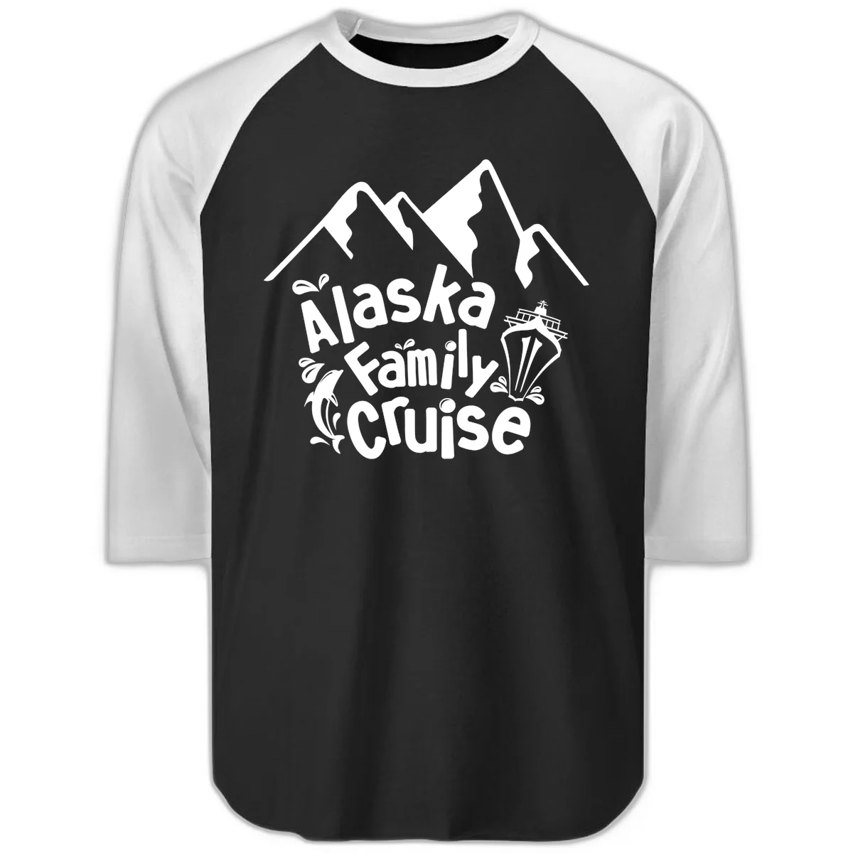 Alaska Family Cruise Mountain Adventure Raglan 3/4 in Black White