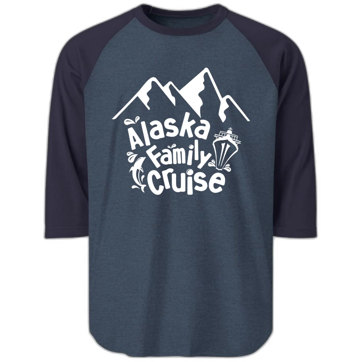 Alaska Family Cruise Mountain Adventure Raglan 3/4 in Heather Denim Navy