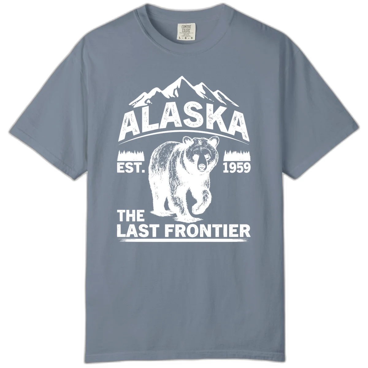 Alaska Last Frontier Grizzly Badge Comfort Color in Blue Jean