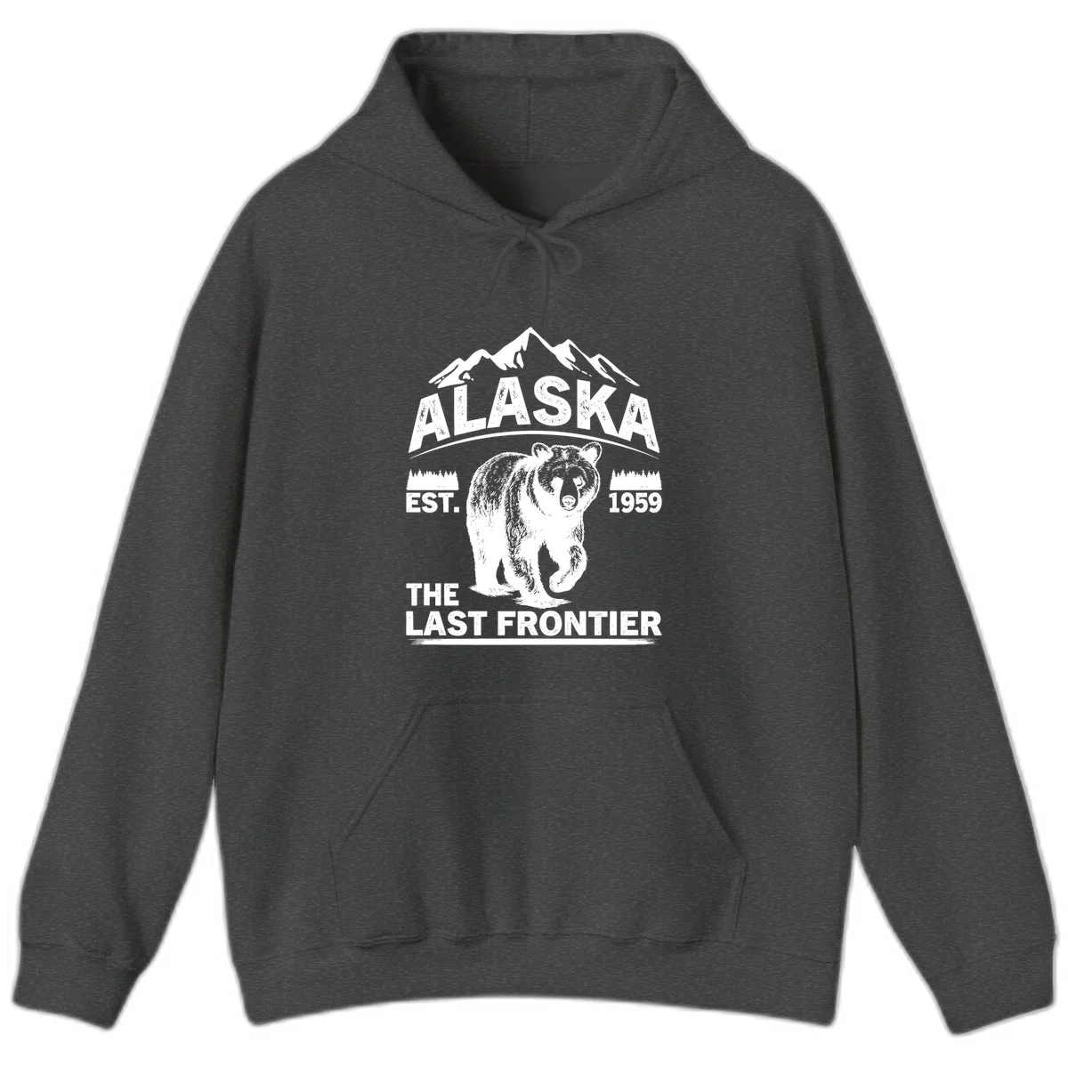 Alaska Last Frontier Grizzly Badge Hoodie in Dark Heather