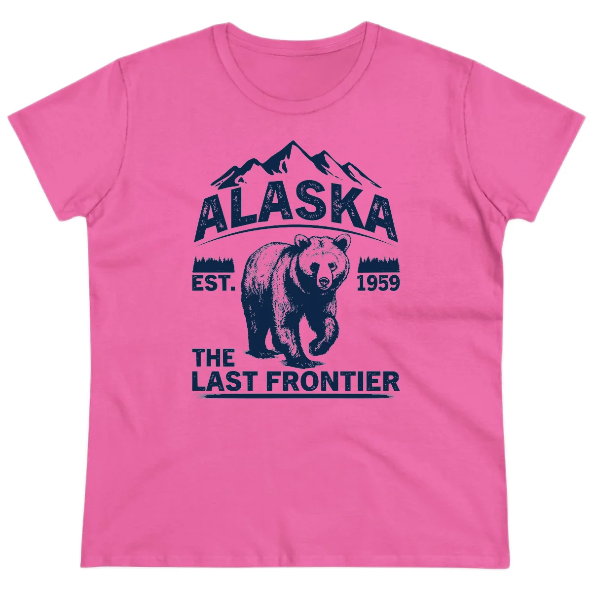 Alaska Last Frontier Grizzly Badge Ladies Tee in Azalea