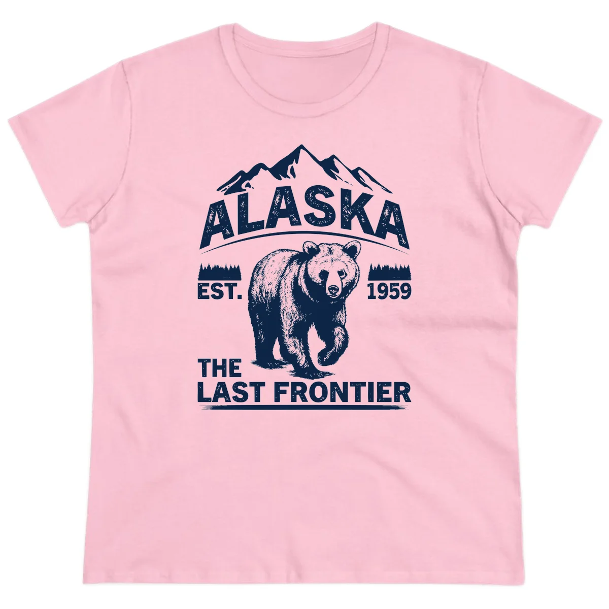Alaska Last Frontier Grizzly Badge Ladies Tee in Light Pink