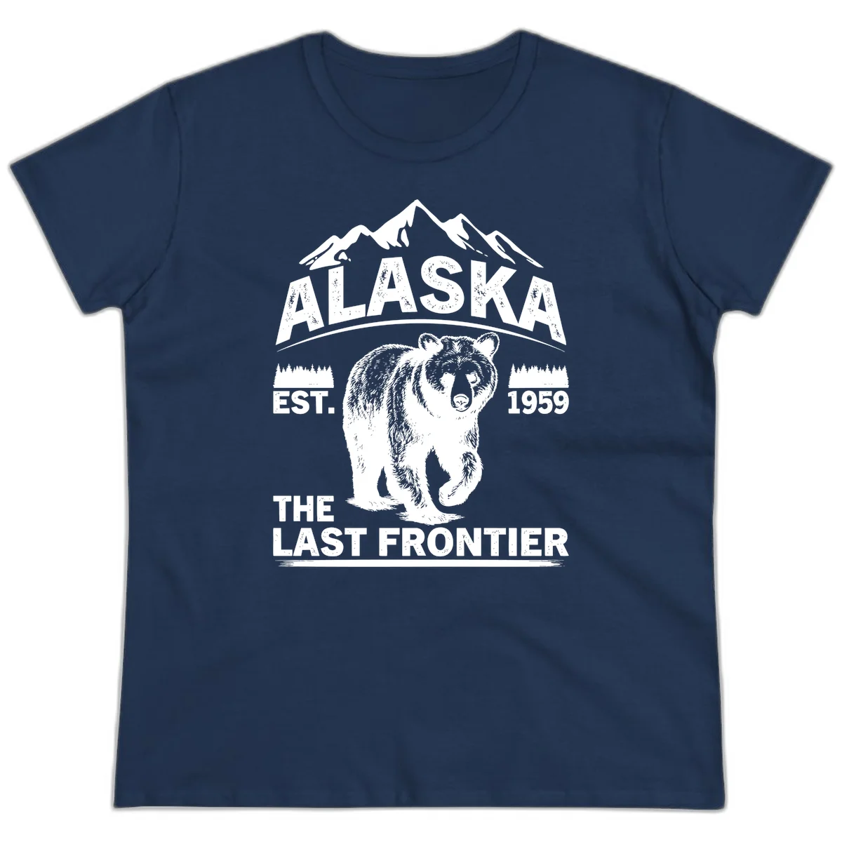 Alaska Last Frontier Grizzly Badge Ladies Tee in Navy