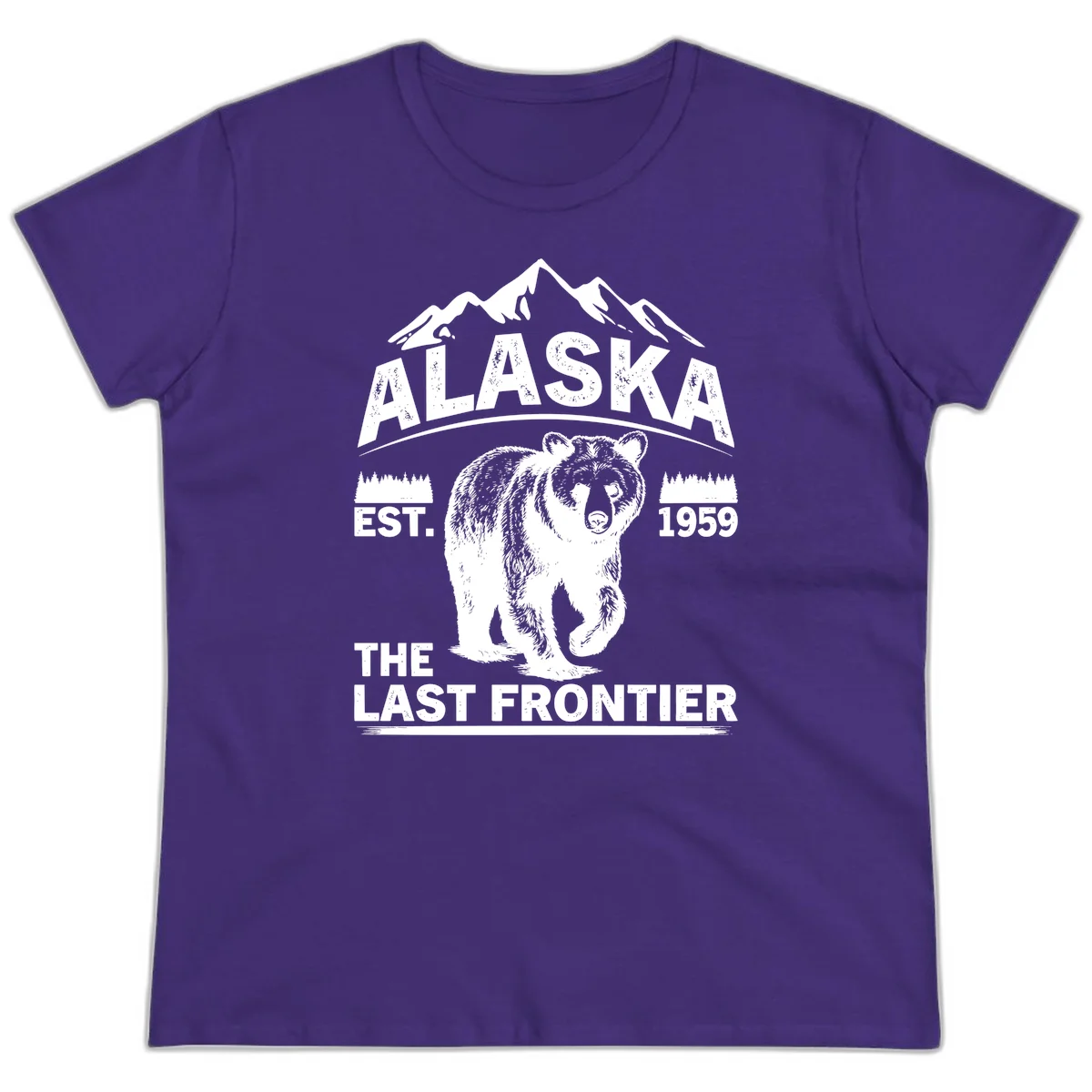 Alaska Last Frontier Grizzly Badge Ladies Tee in Purple
