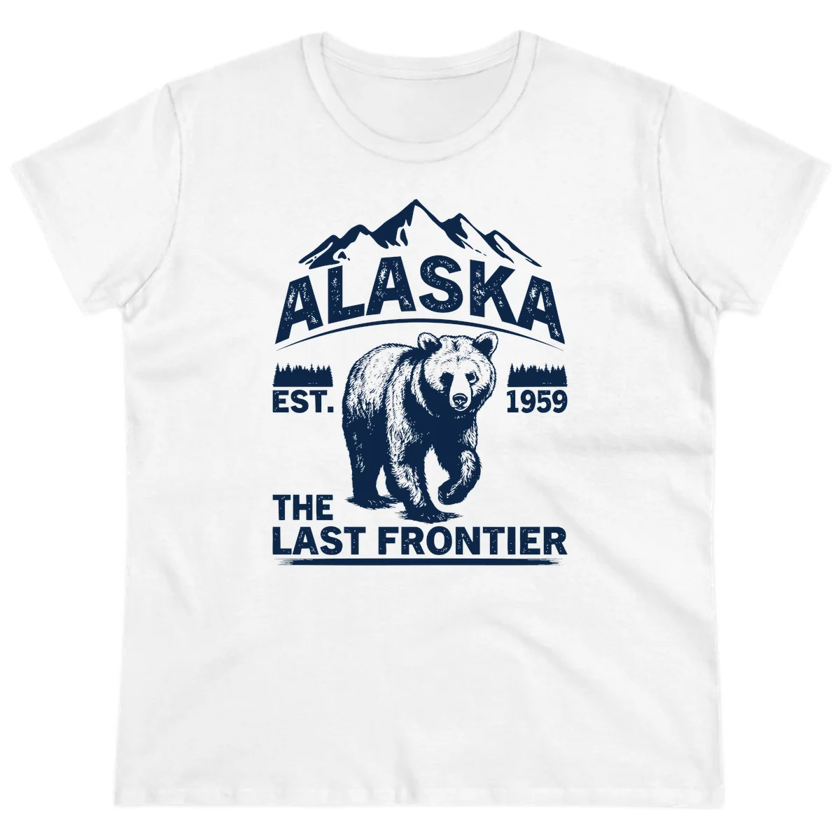 Alaska Last Frontier Grizzly Badge Ladies Tee in White