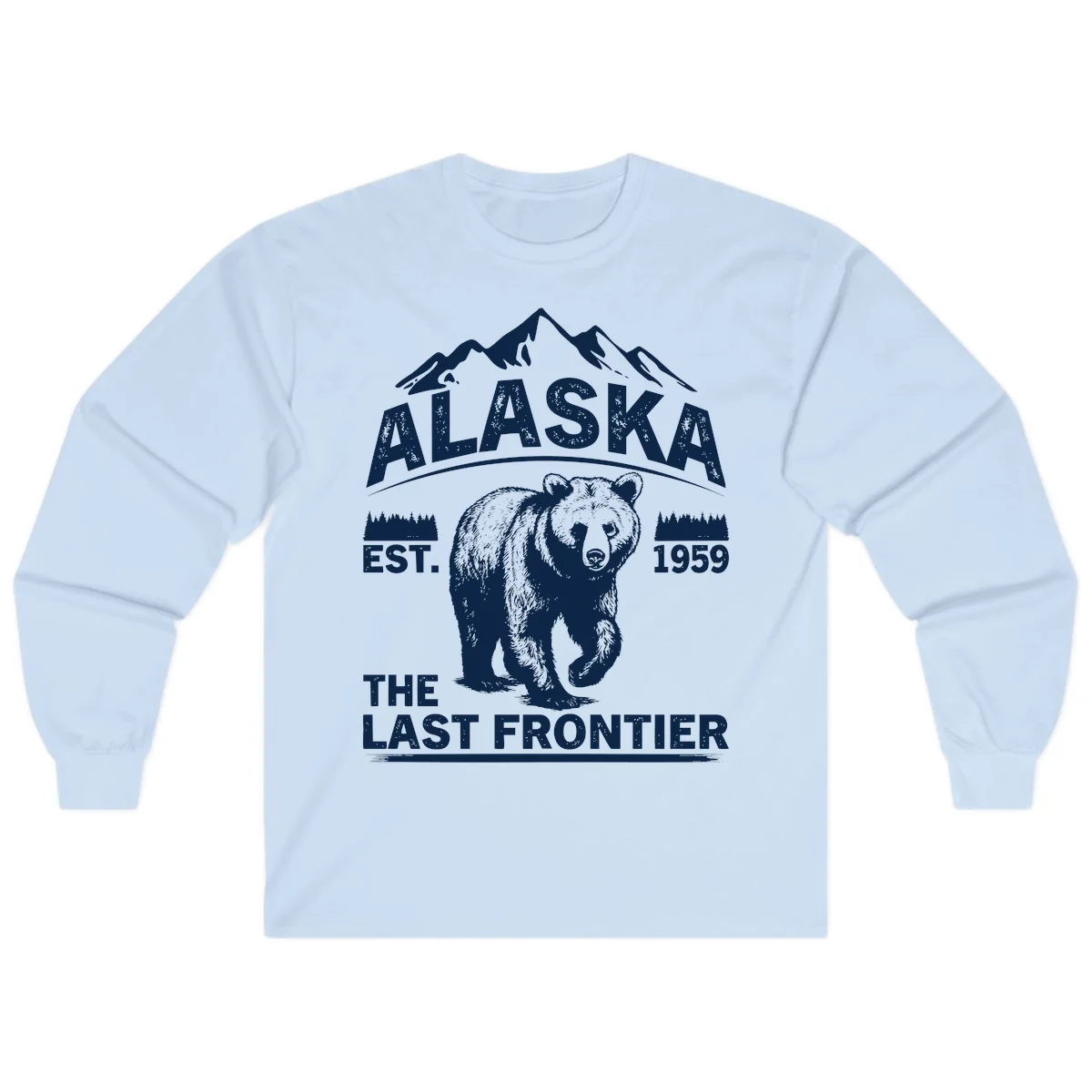 Alaska Last Frontier Grizzly Badge Long Sleeve in Light Blue
