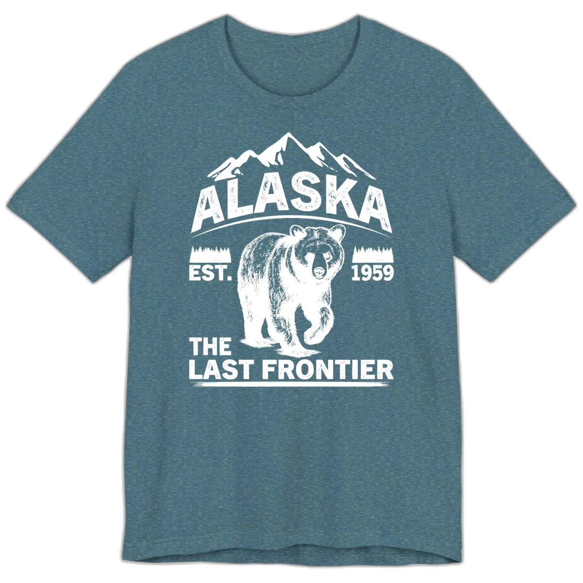 Alaska Last Frontier Grizzly Badge Premium T-Shirt in Heather Deep Teal