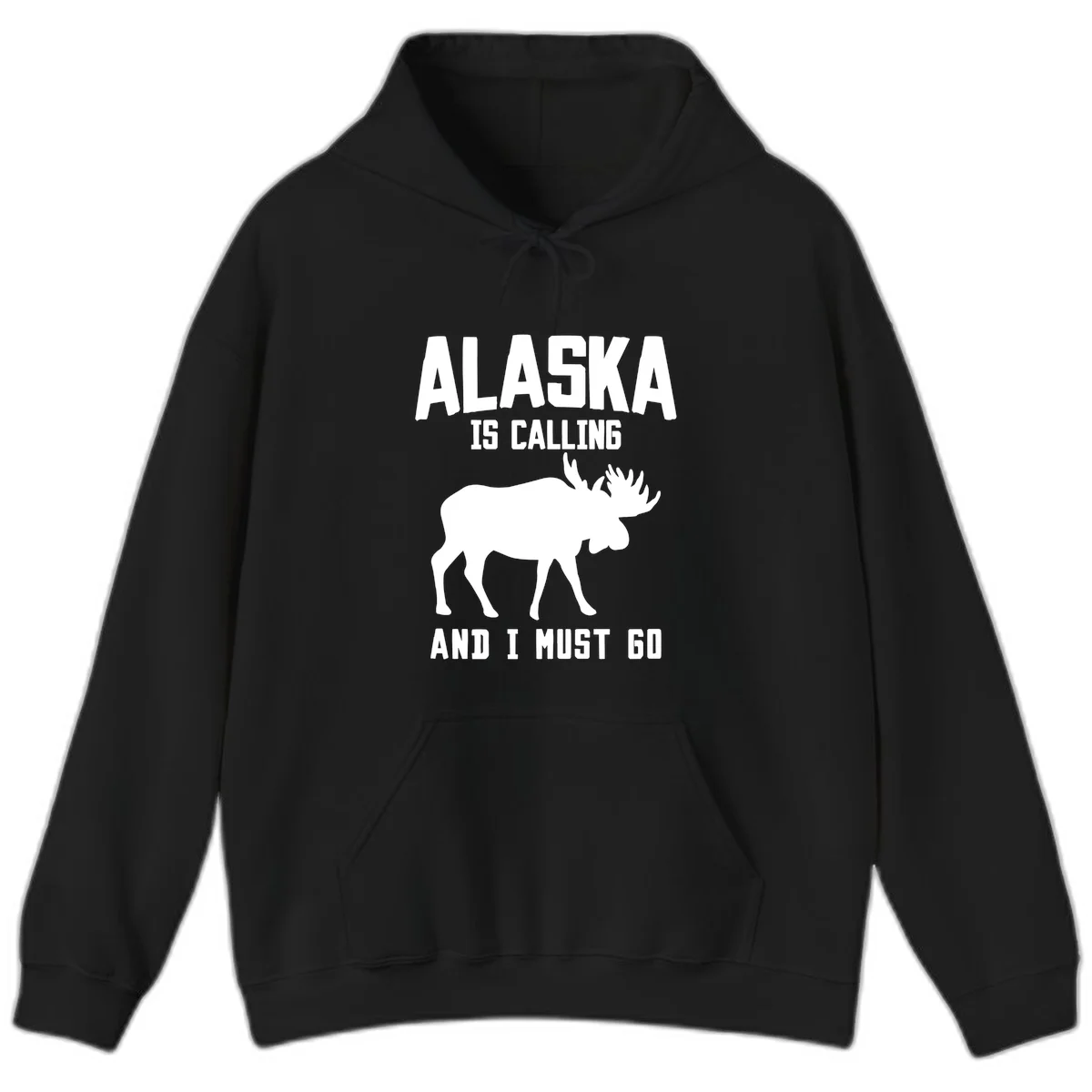 Alaska Is Calling Moose Hoodie in Black