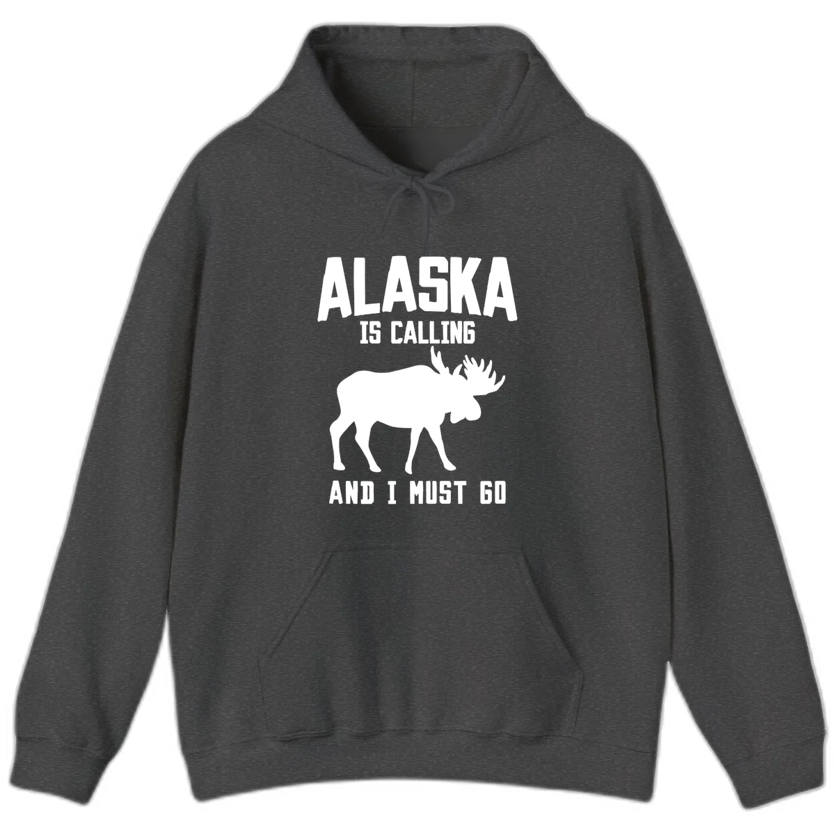 Alaska Is Calling Moose Hoodie in Dark Heather