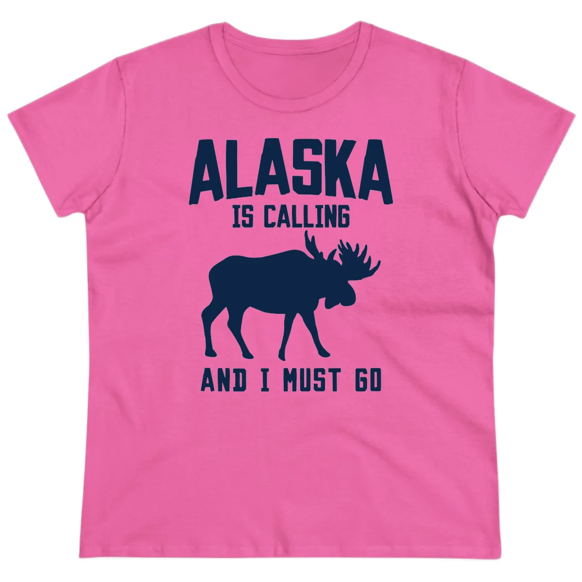 Alaska Is Calling Moose Ladies Tee in Azalea