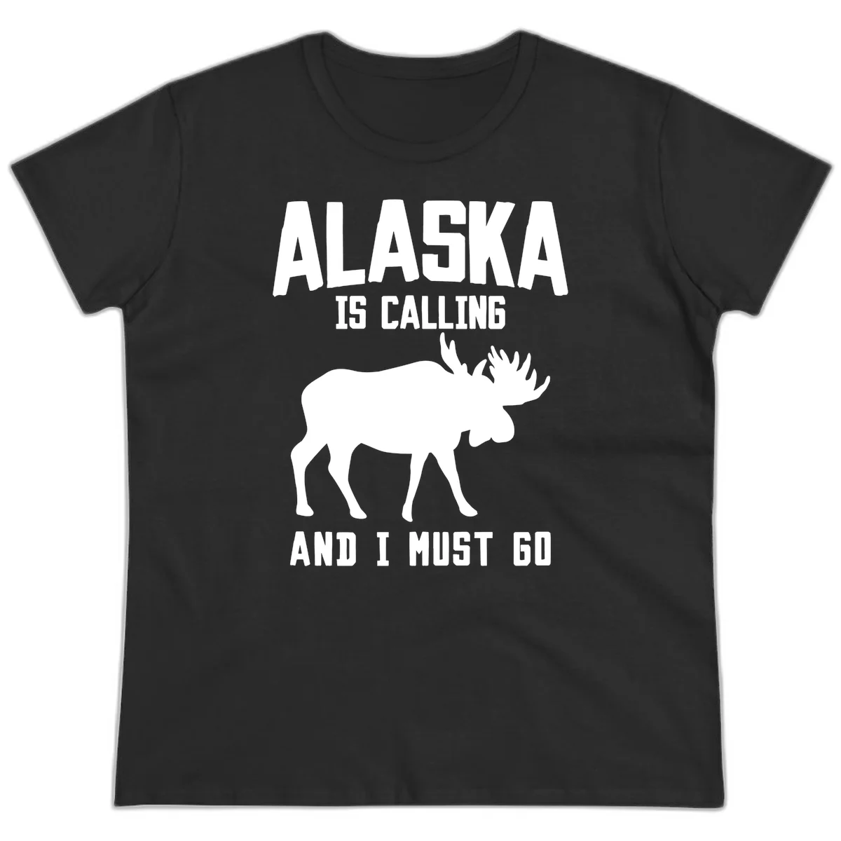 Alaska Is Calling Moose Ladies Tee in Black