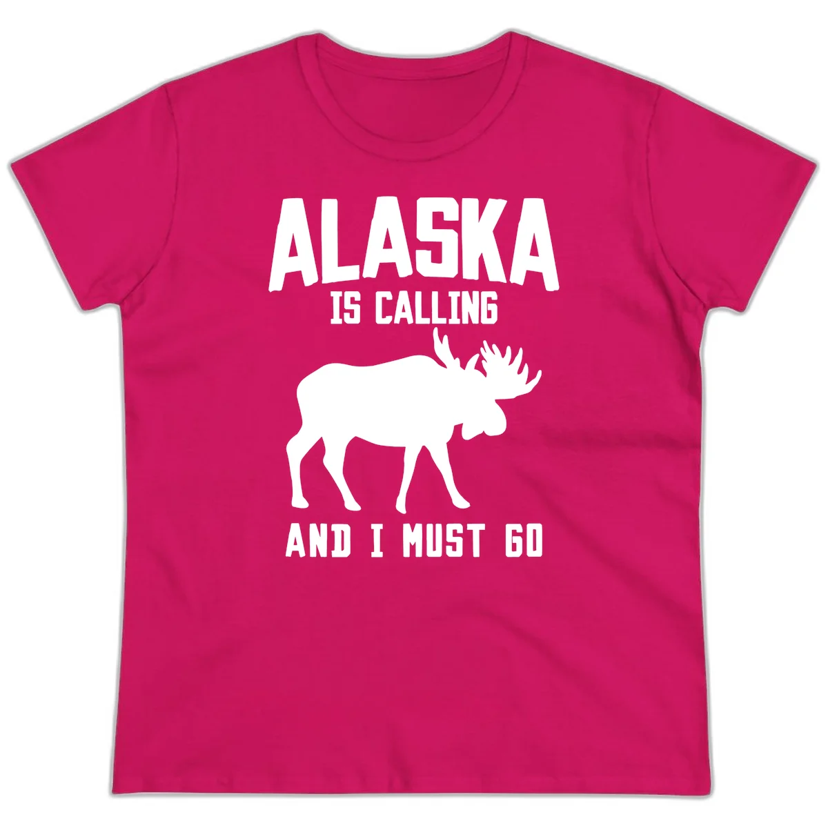 Alaska Is Calling Moose Ladies Tee in Heliconia