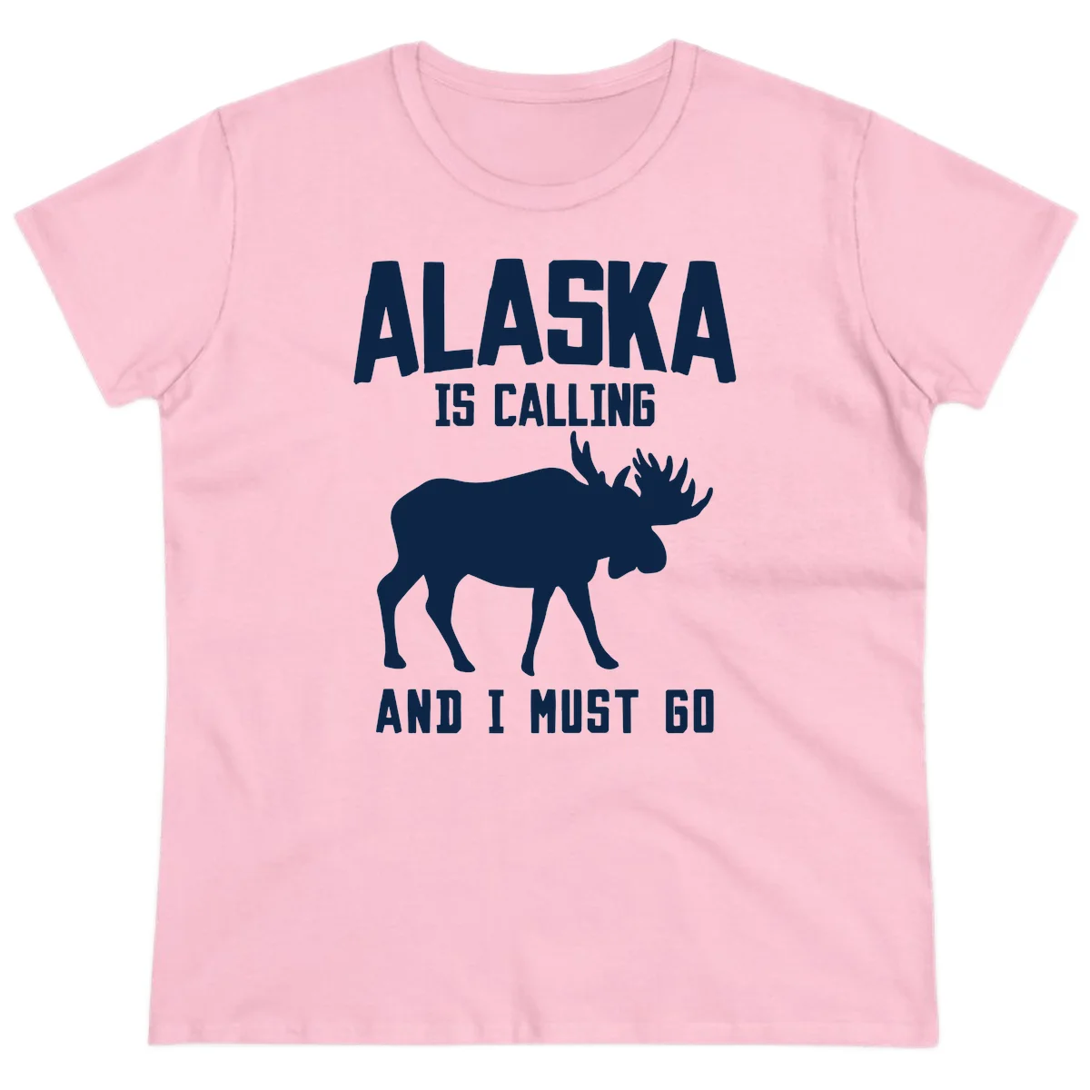 Alaska Is Calling Moose Ladies Tee in Light Pink