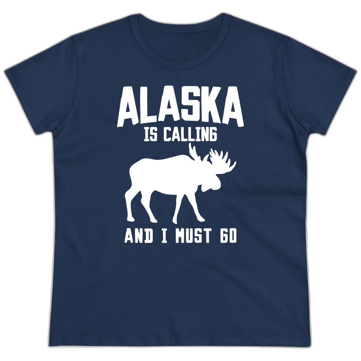 Alaska Is Calling Moose Ladies Tee in Navy