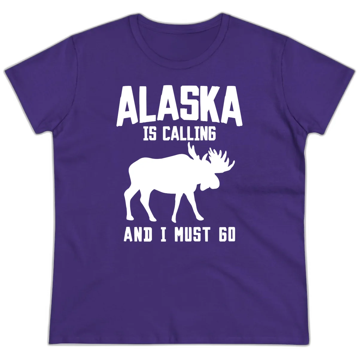Alaska Is Calling Moose Ladies Tee in Purple