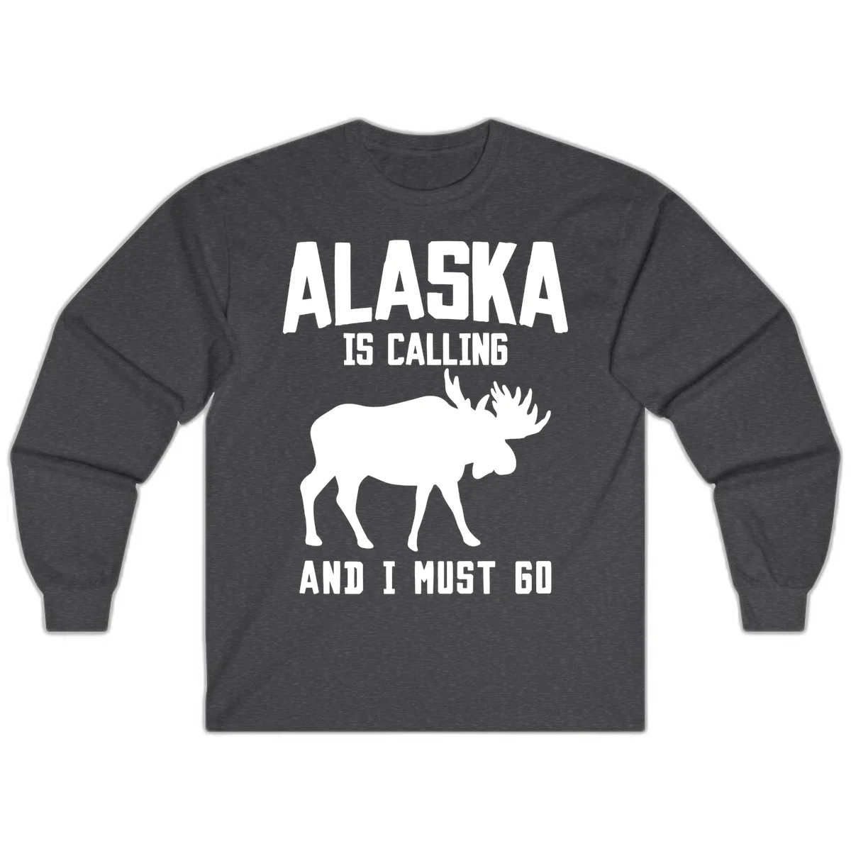 Alaska Is Calling Moose Long Sleeve in Dark Heather