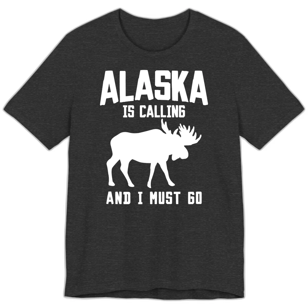 Alaska Is Calling Moose Premium Tee in Dark Grey Heather